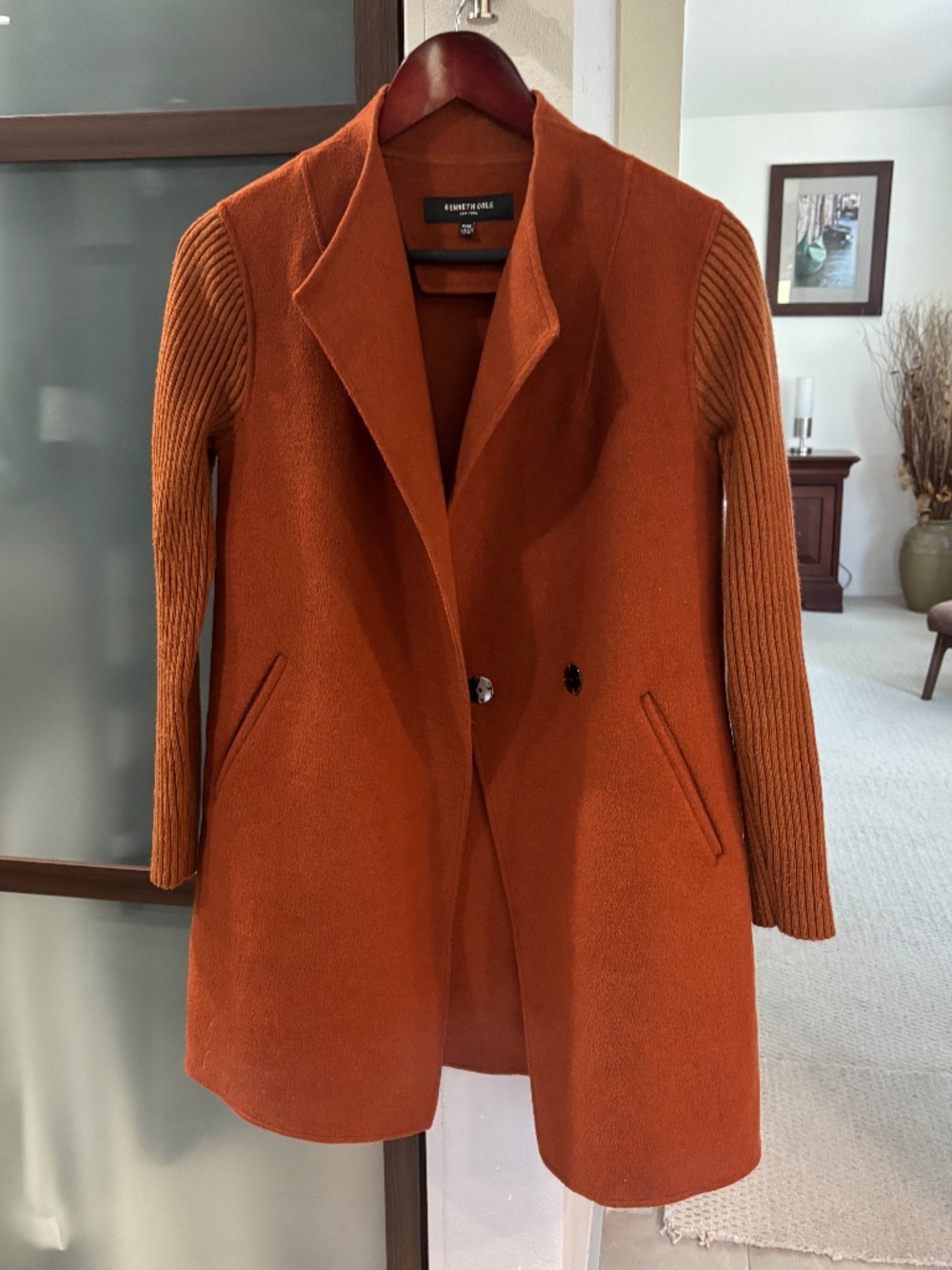 Kenneth Cole New York Double Face Wool Coat - Burnt Orange Size XSP - Picture 7 of 14
